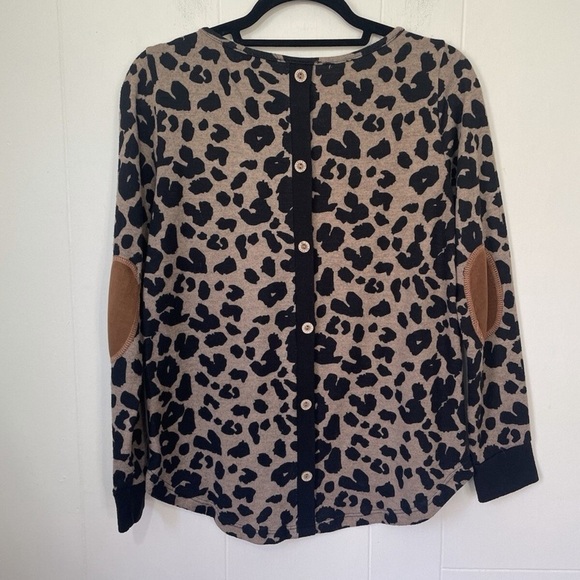 PINK CLOVER Abby Leopard Print Button Back Top S - Indie Sleaze Elbow Patch - Picture 3 of 13